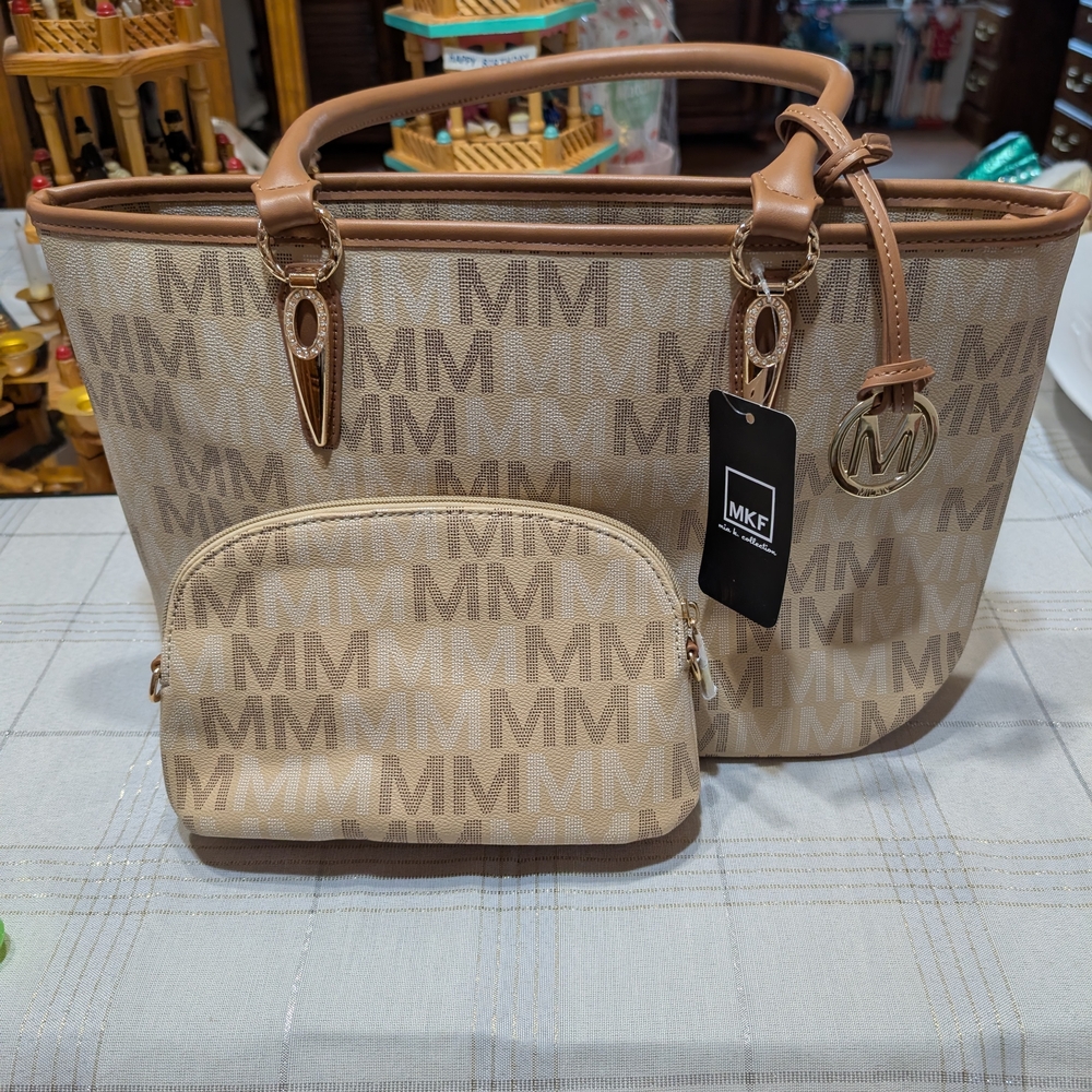 MKF Collection Beige and Brown Tote Bag Set